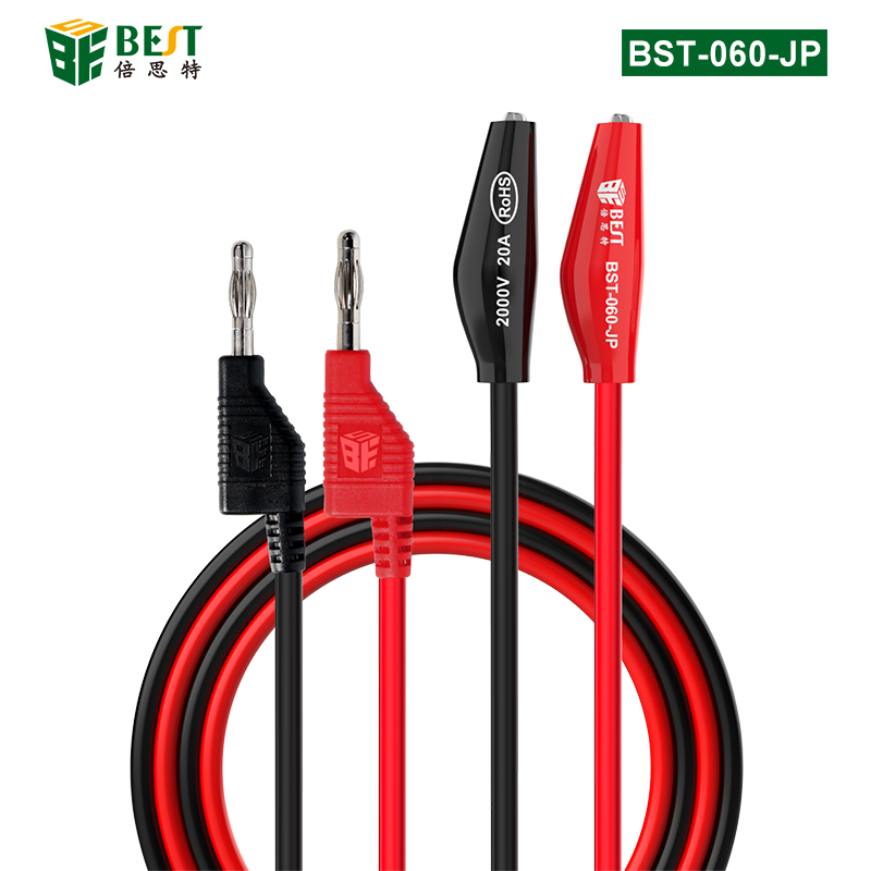 BST-060-JP 超導(dǎo)傳輸疊插香蕉插頭轉(zhuǎn)鱷魚夾子線 4mm燈籠頭轉(zhuǎn)鱷魚夾試驗線 純銅4mm香蕉插頭轉(zhuǎn)鱷魚夾高壓測試線萬用表雙頭夾子線 2000V20A大電流