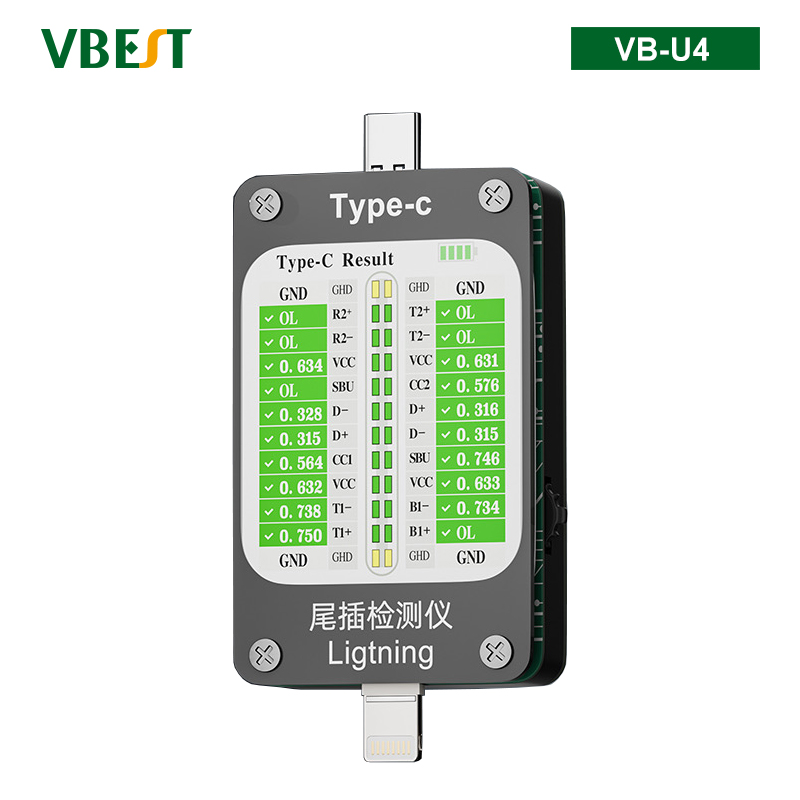 VB-U4 全自動尾插檢測儀 免拆手機充電排線尾插測試儀 雙接口超長待機智能測試蘋果安卓手機平板電腦